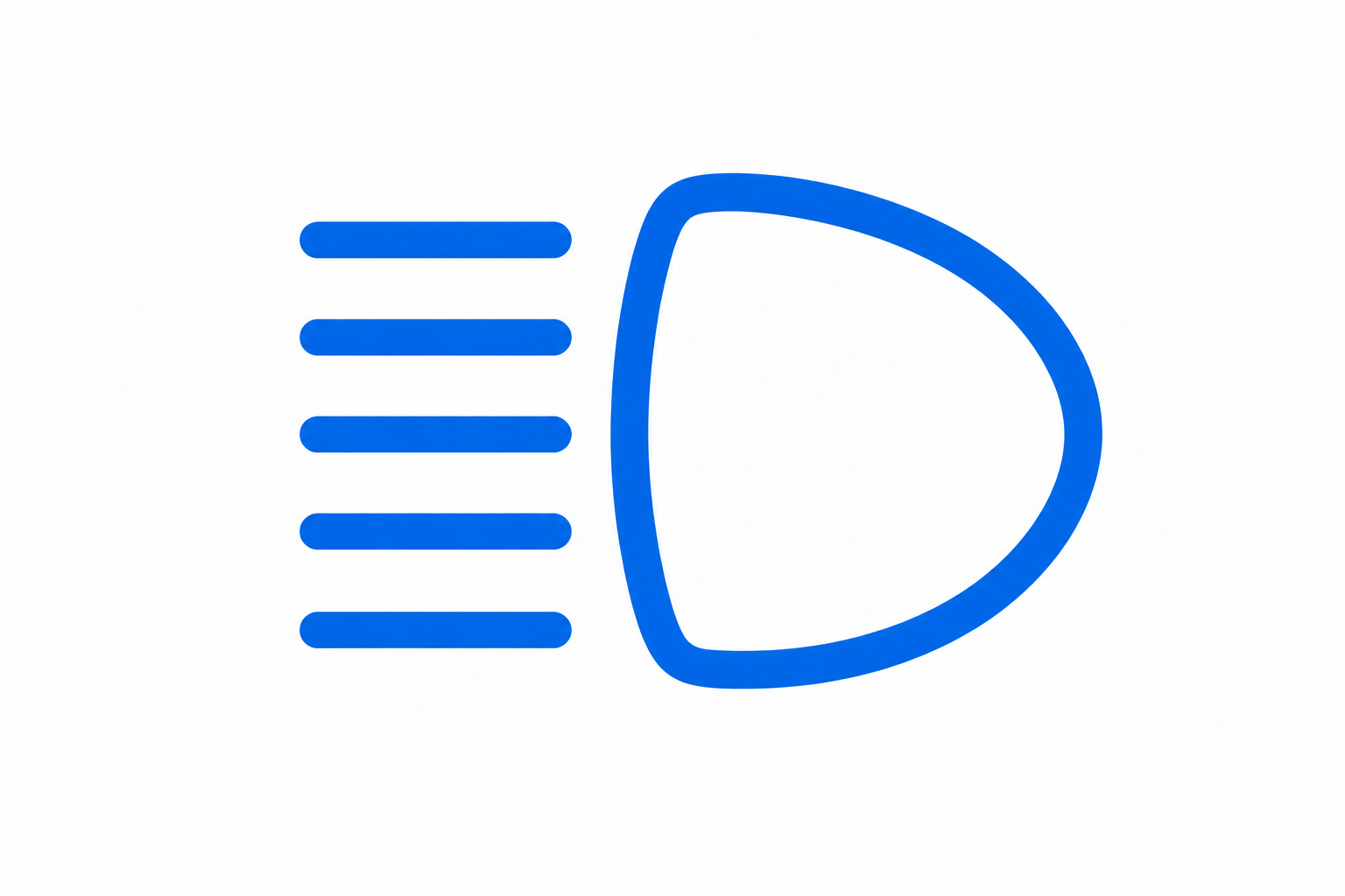 Abstract blue logo featuring four horizontal rounded bars on the left and a large curved teardrop-shaped form on the right.