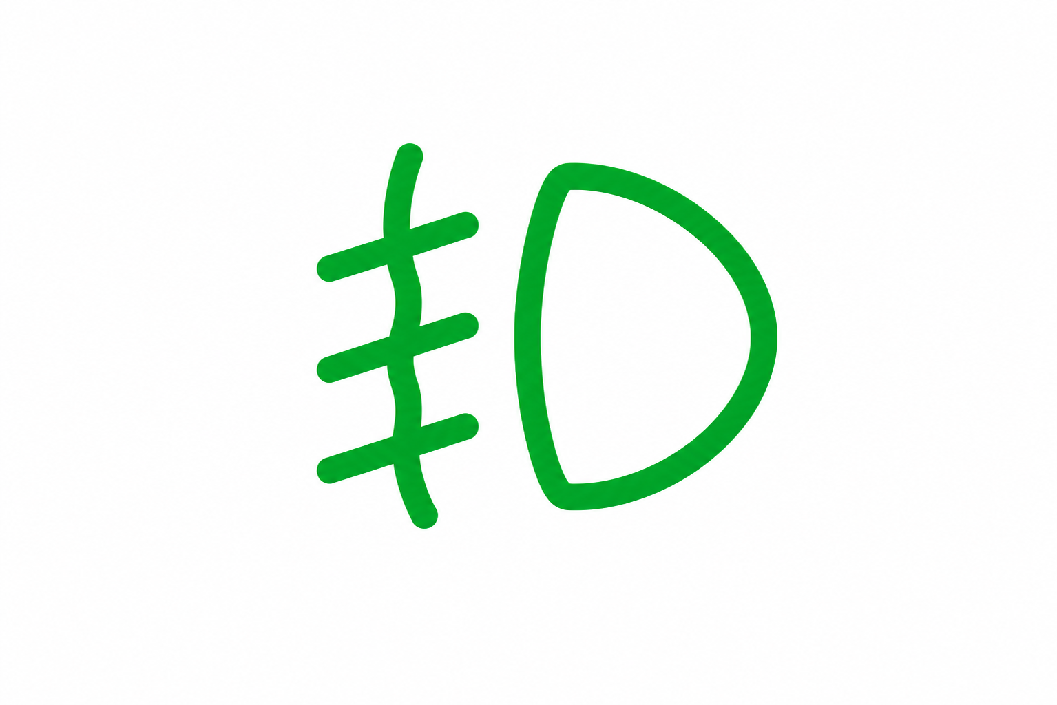 Green hashtag (#) placed next to a bold green capital D on a white background
